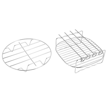 

Fryer Rack 8 Inch Square Double Layer with 4 Skewers Multipurpose Stainless Steel Rack Metal Holder Fit