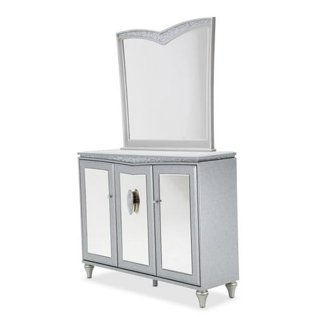 Michael Amini Melrose Plaza Wood & Glass Sideboard w/ Mirror in Dove Gray