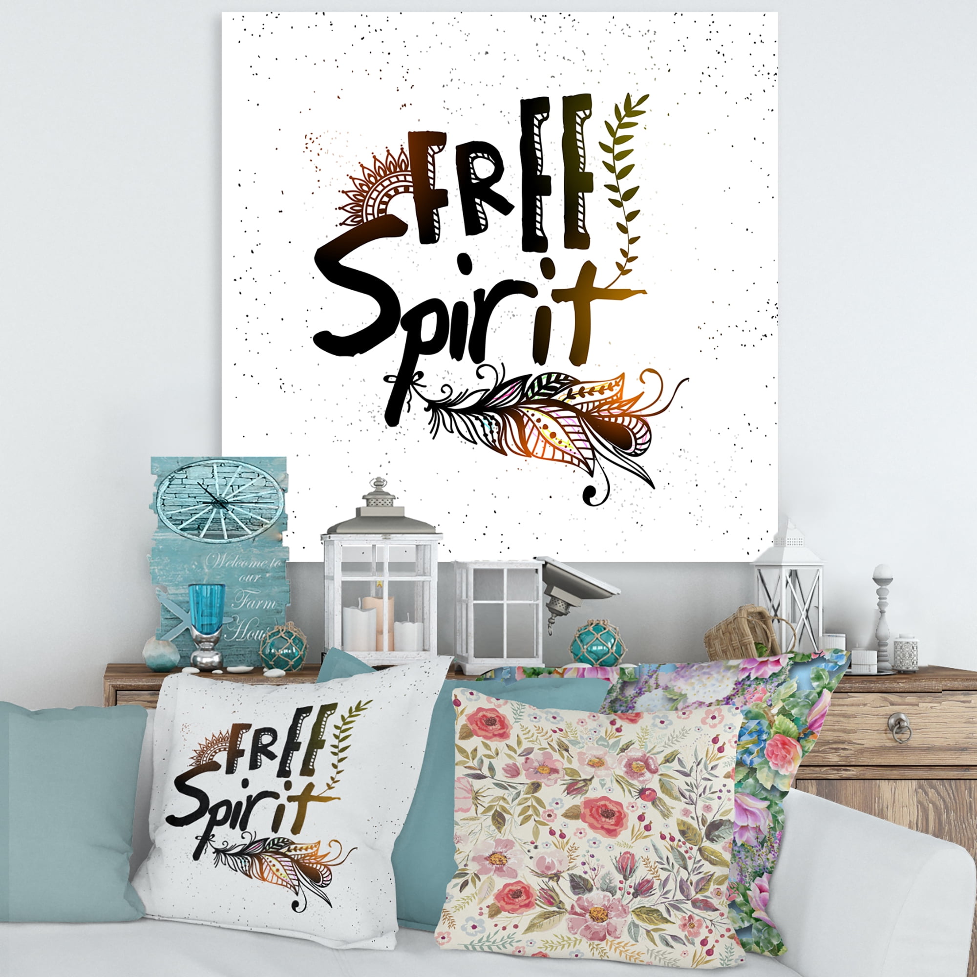 Designart ' Free Spirit Ethnic Feather ' Bohemian & Eclectic Canvas Wall Art Print