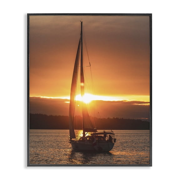 Stupell Industries Tropical Sailboat at Sunset Black Framed Giclee Art, 11 x 14, by Lil' Rue