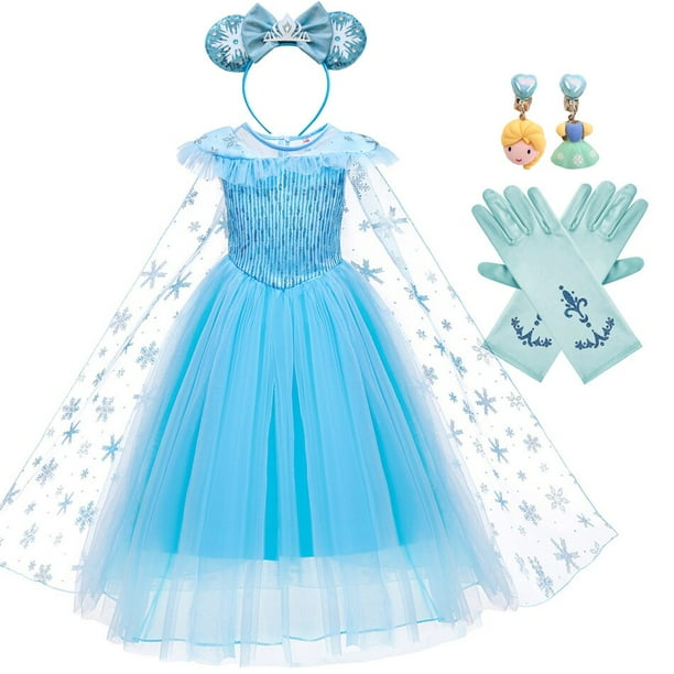 DisneyRobe princesse Elsa pour filles, robe de Rhen maille, vêtements Elsa, dentelle, fête d