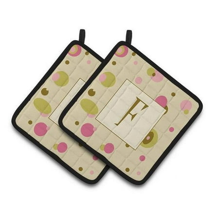 

Letter F Initial Monogram - Tan Dots Pair of Pot Holders - 7.5 x 3 x 7.5 in.