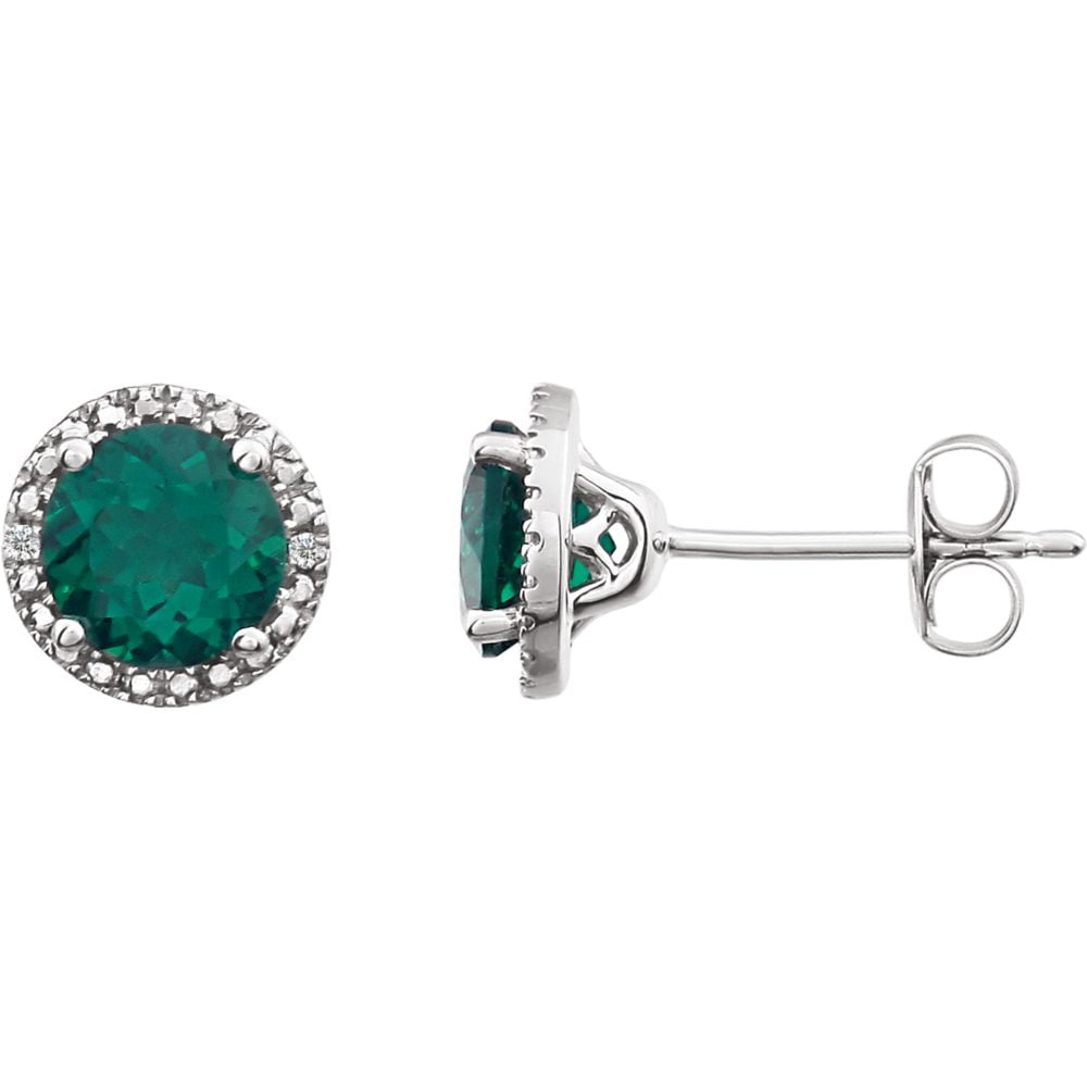 925 Silver 2ct Lab Created Emerald & CZ Cushion Cut Stud Earrings
