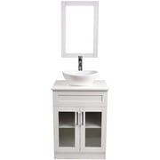 PULUOMIS 24 inch Bathroom Vanity Combo Modern MDF Cabinet with Oval Ceramic Counter Top Vessel Sink with 1.5 GPM Faucet and Pop Up Drain