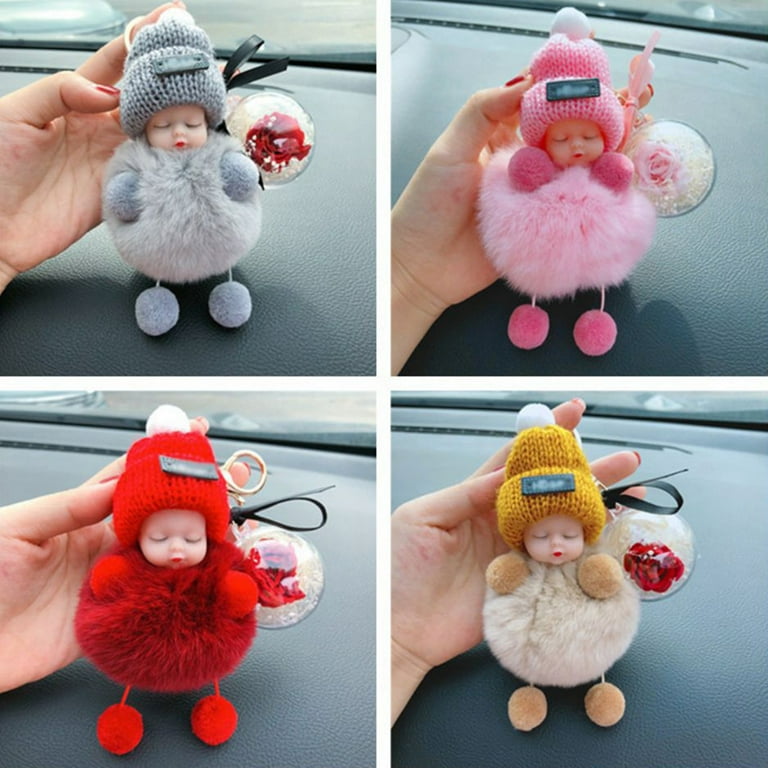 Baby Pompom Key Chains, Doll Fluffy Ball Keychain Sleeping Girl  Multifunction Sweet Gift Plush For Car Keys For Handbags 
