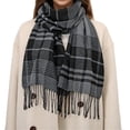 thumbnail image 3 of Ljudmp Womens High End Scarves For Autumn Winter Fringed Plaid Scarf Warm Large Blanket Wrap Shawl Scarves Cold Proof Color Block Neck Warmer Head Scarf Black, 3 of 5