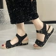 thumbnail image 3 of Comfortable Sandals for Women Women's Fashion Casual Spring And Summer Style Solid Color Flower Breathable Round Toe Open Toe One-Line Buckle Thick Bottom Wedge Heel Sandals Black, 3 of 7