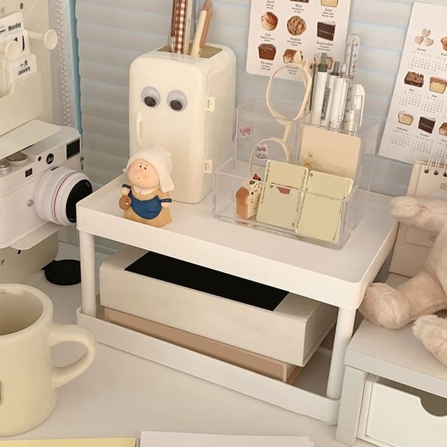 Soporte para maquillaje, soporte para maquillaje, estante de almacenamiento de desechos de escritorio de 2 capas, estante organizador pequeño, muy recomendable