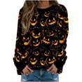thumbnail image 1 of Chandail en Molleton Citrouille Chat pour Femmes Halloween Col Rond Pull Manches Longues Hauts Décontractés Amples, 1 of 5