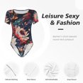 thumbnail image 4 of Pofeuu Colorful Flower Peacock Print Short Sleeve Body Suits Women Round Neck Bodysuits for Women Onesie Adult Set Body Suit-Large, 4 of 7