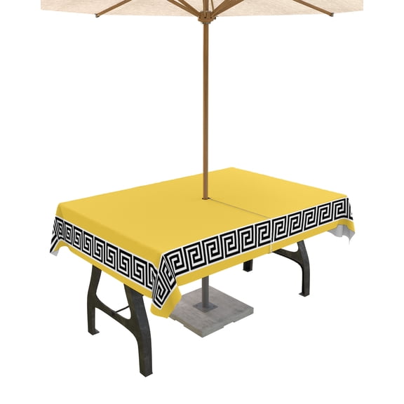 Fsddascl Yellow Outdoor Tablecloth - 54x80 Inch Rectangle Dining Table Cover, Black White Modern Geometric Abstract Art Waterproof Outdoor Table Cloth with Umbrella Hole & Zipper for Picnic/Patio