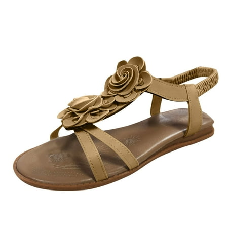 

ZMHEGW Women Sandals Fashion Spring Summer Ladies Sandals Boho Style Flower Flat Bottom Casual Beach Shoes For Womens