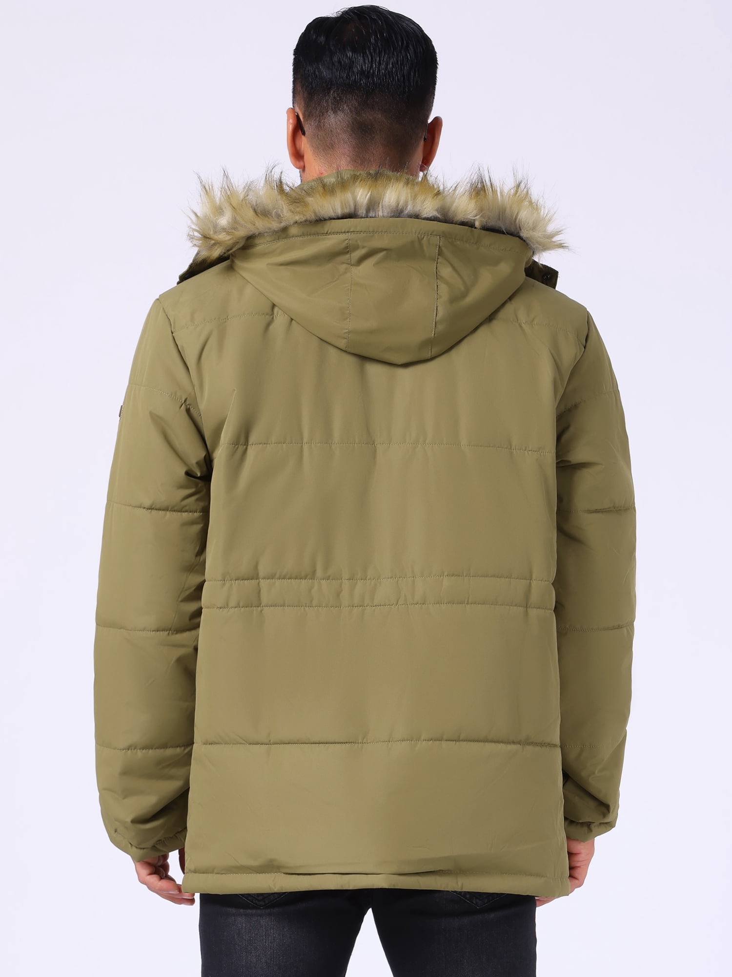 DARING DIVA Men's Warm Coat Fleece Lined Thicken Hooded Parka Jacket M Yellow Green