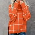 thumbnail image 3 of Odeerbi Winter Checkered Knit Sweater For Women Fashion Fall Plaid Turtleneck Sweater Casual Long Sleeve Solid Color Tops Orange, 3 of 6