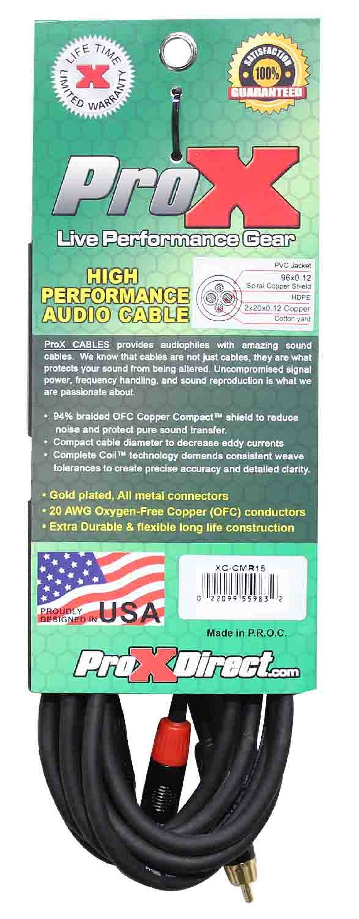 ProX XC-CMR15 15' 1/8" (3.5mm) TRS to Dual RCA-M High Performance Audio Cable