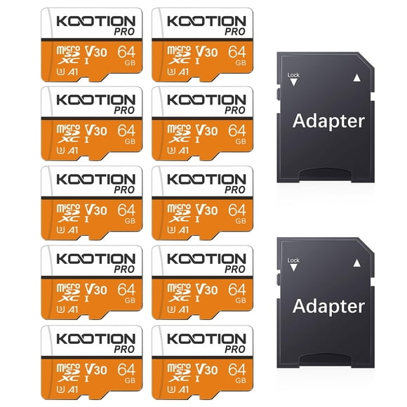 Tarjeta micro SD KOOTION 64 GB, paquete de 10 con adaptador U3 V30 A1 4K UHD