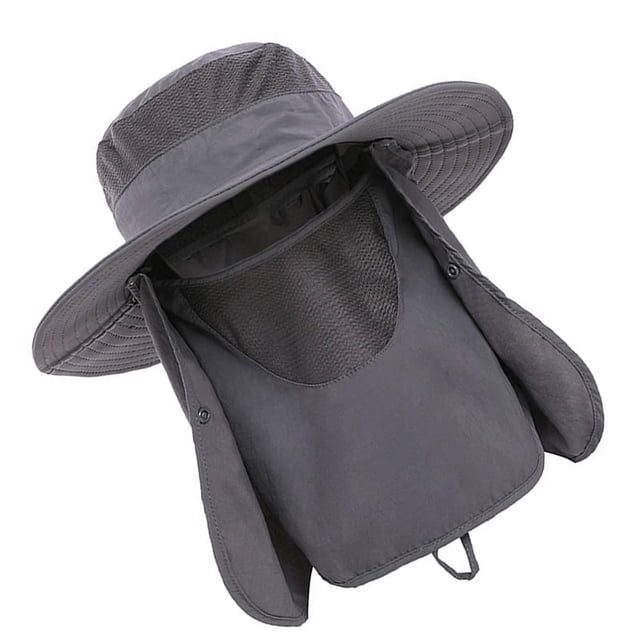 Sombrero para el sol Gorra con protección UV Ala ancha Nylon Transpirable Secado rápido UPF 50+ Sombrero de pesca con cubierta extraíble para solapa en el cuello y la cara Gris oscuro