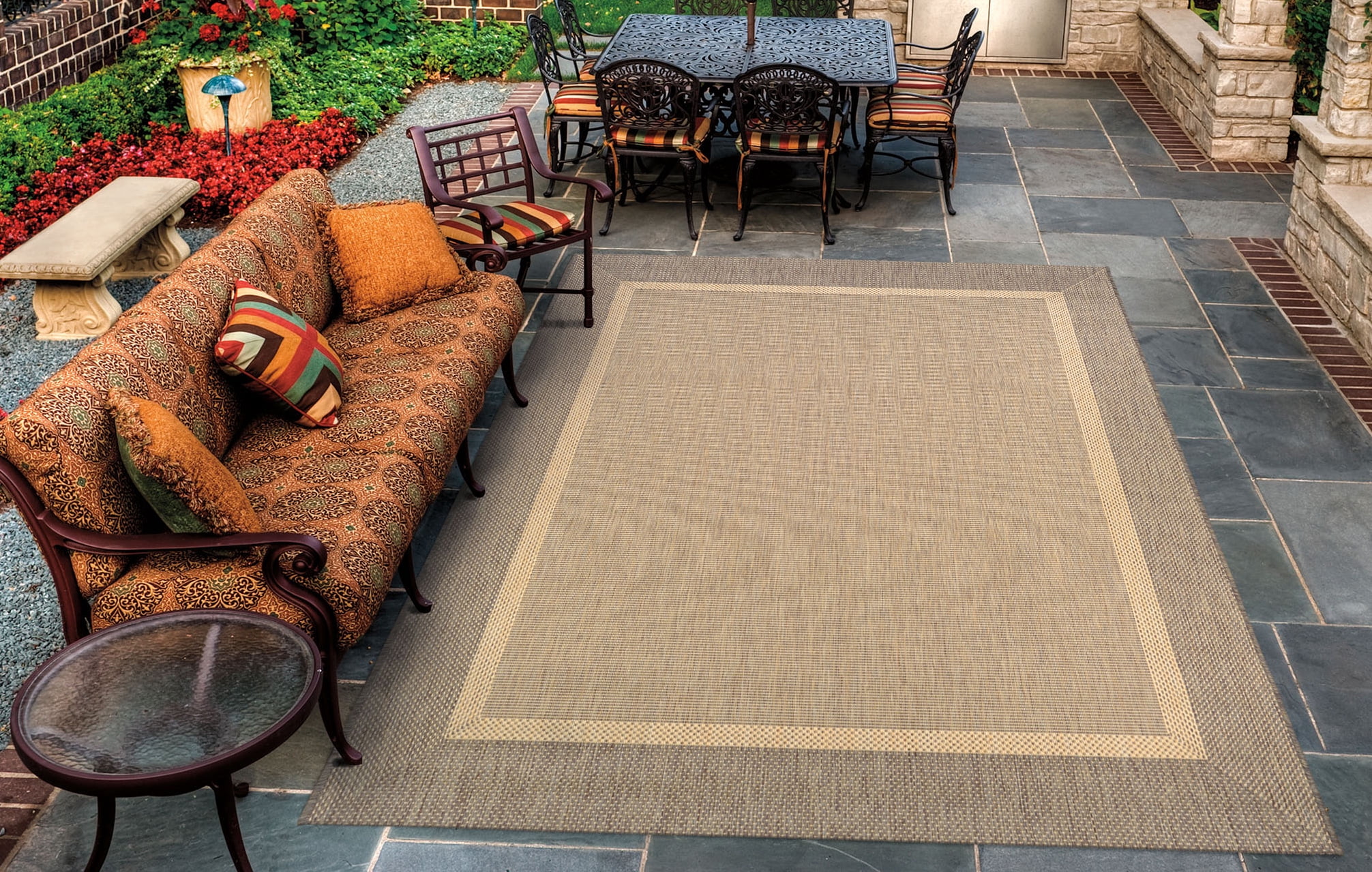 Couristan 7.5' Beige and Brown Square Polypropylene Area Throw Rug