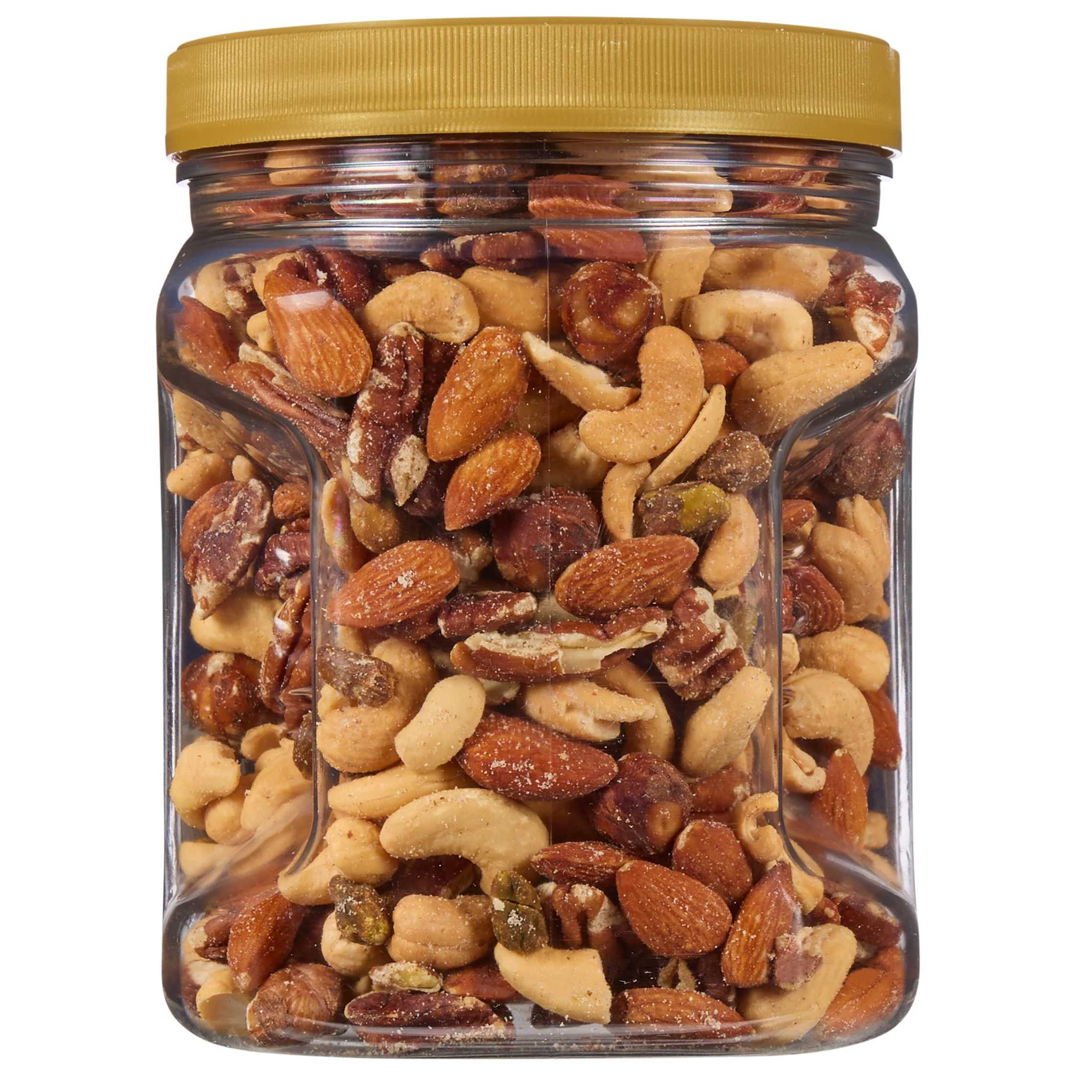 PLANTERS Deluxe Salted Mixed Nuts, Party Snacks, Plant-Based Protein (27oz Canister)