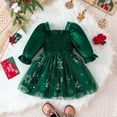 thumbnail image 2 of OBEEII Kids Girls Warm Velvet Dress Long Sleeve Tiered Ruffle Tutu Dresses Green Girls Winter Dresses for Evening Gown Wedding Holiday Clothes, 2 of 7