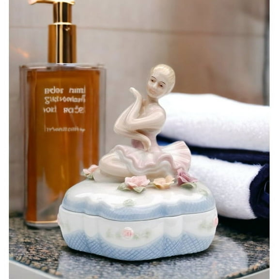 Ceramic Ballerina Jewelry Box 3x3.5 Handcrafted