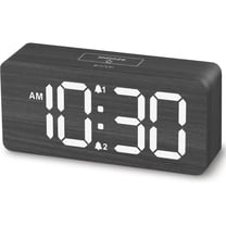 Wooden Digital Alarm Clocks for Bedrooms: Dimmable Dual Alarm Clock with Large Numbers for Bedside Desk - Loud Alarm for Heavy Sleepers with Volume Control - Wood Decor & Gifts