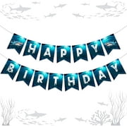 Shark Happy Birthday Banner Decorations Ocean Shark Theme Birthday Decorations Under the Sea Theme Party Hanging Wall Decor for Boys and Girls