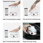 Foldable Electric Travel Kettle - Portable and Convenient Silicone Collapsible Water Boiler and Tea Pot for Camping - Easy Storage with Detachable Power Cord (White)