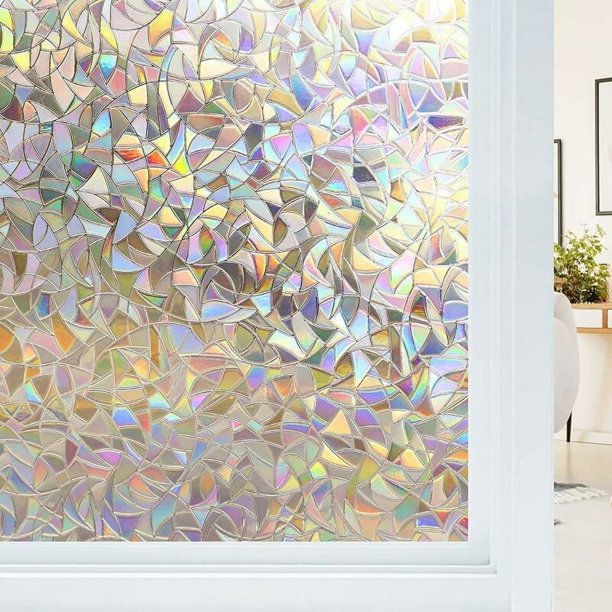 Lámina electrostática para ventanas Efecto arcoíris, Lámina decorativa para ventanas anti-miradas, Lámina anti-UV 3D para ventanas, Lámina opaca para ventanas Ideal para dormitorio, oficina, cocina, h