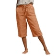 thumbnail image 6 of UAMVSH Bermuda Shorts for Women Knee Length Casual Drawstring Linen Shorts Button Side Split Summer Beach Shorts with Pockets, 6 of 7