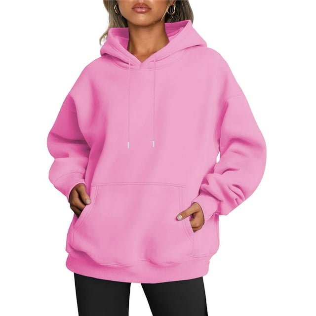 Sudaderas con Capucha Extragrandes para Mujer, Sudaderas de Forro , Suéteres de Moda para Otoño e Invierno Rosa M