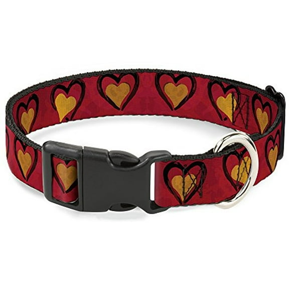 Buckle-Down Alice in Wonderland Queen's Hearts Reds Black Gold Disney Breakaway Plastic Clip Collar, Narrow-Large
