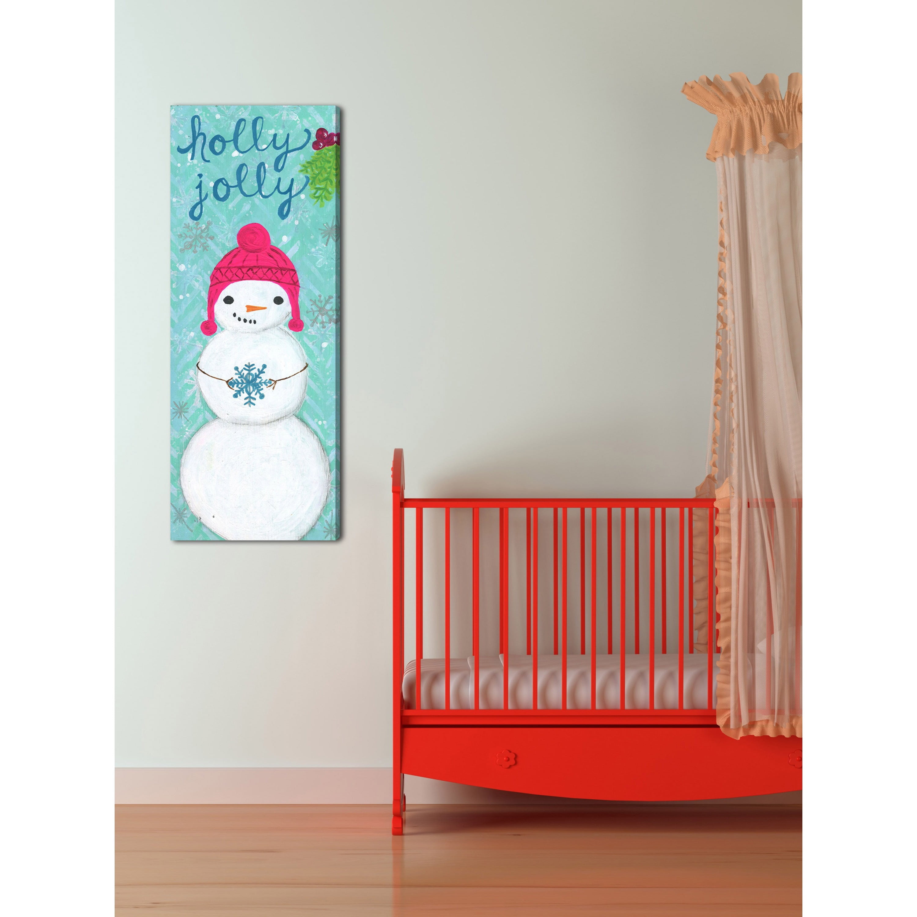 Marmont Hill "Holly Jolly Snowman" by Jill Lambert Painting Print on Wrapped Canvas