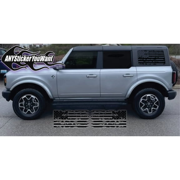 DISTRESSED AMERICAN FLAG VINYL DECAL WINDOW STICKERS Compatible with and Fits FORD BRONCO 2021-2022