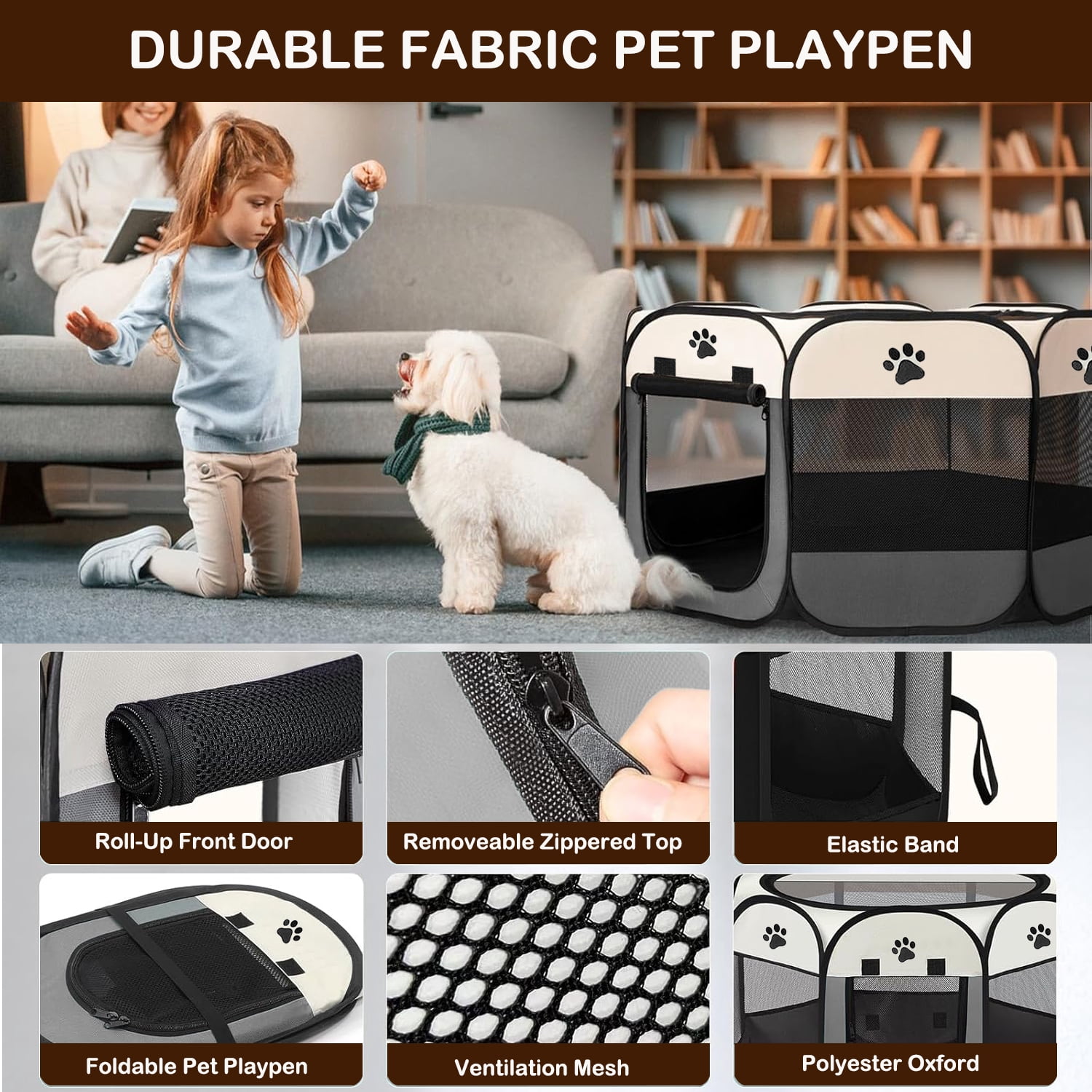 Large Cat Playpen,36" Pop-up Cat Cage with Side Pocket,Dinosam Puppy Playpen for Indoor Outside Kitten Playpen 36" Diameter 23" Height