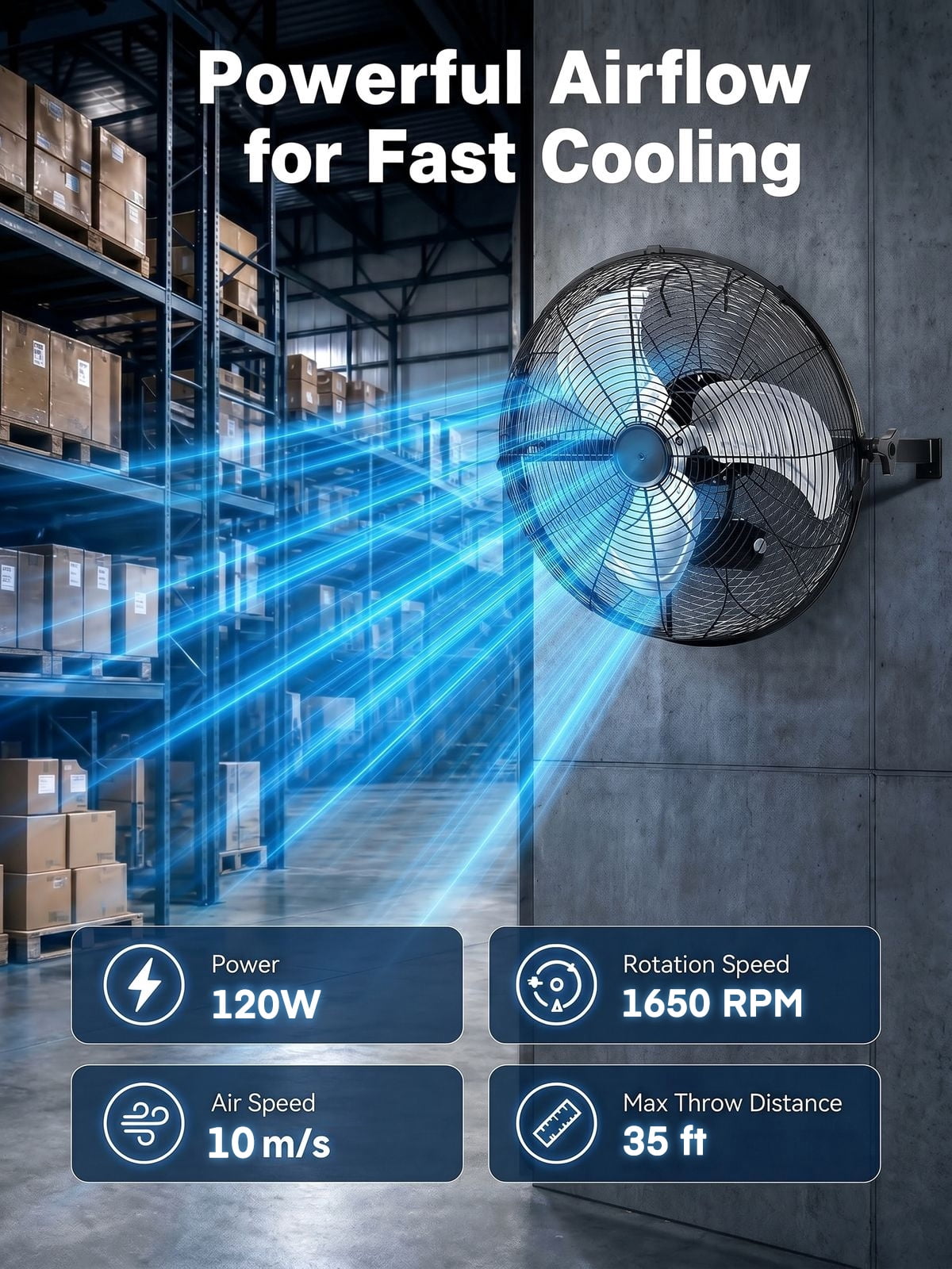 20 Inch Wall Mount Fan, 3-Speed, 360° Tilting Head, Maximum Airflow 4700 CFM, Suitable for Industrial, Commercial, and Residential Use, Black, FOHERE