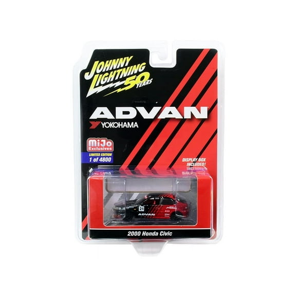 PACK OF 2 - "2000 Honda Civic #21 ADVAN Yokohama"" ""Johnny Lightning 50th Anniversary"" Limited Edition to 4800 pieces Worldwide 1/64 Diecast Model Car by Johnny Lightning"""
