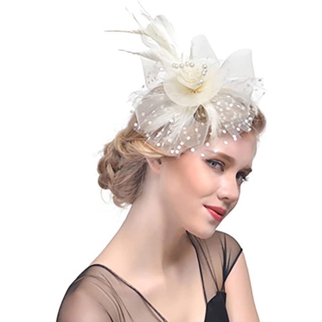 Pinza de pelo TUNC de malla de flores de plumas Beige accesorios para el cabello de boda