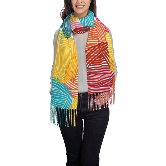 Rateoe Colorful Wool Balls Women's Traditional Scarf Wrap Tassel Shawl Fringes Neck Head Shawl Retro Scarf