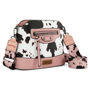 Wrangler Cow Print Crossbody Bag for Women Western Cross Body Purse with Signature Strap