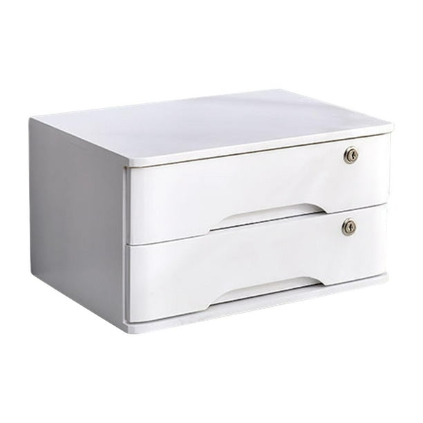 Caja de almacenamiento de escritorio de madera con cerradura, organizador de escritorio para tocador de casa y encimera. Blanco