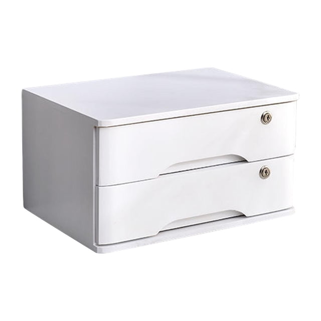 Caja de almacenamiento de escritorio de madera con cerradura, organizador de escritorio de 2 niveles, resistente Blanco