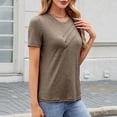 thumbnail image 6 of Dgankt Womens Summer Tops Women's New Short Sleeve Round Neck Solid Color Button Casual Fashion Blouse, 6 of 8