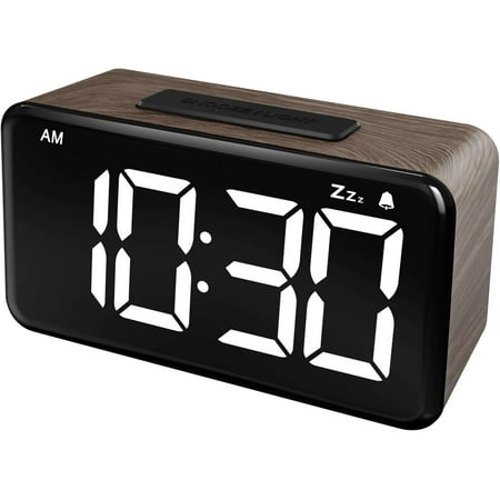 Digital Alarm Clock: Wood Grain, 5.9-inch Large LED Display, Easy to Use for Seniors and Men, Adjustable Brightness, Aesthetic Room Decor Desk Clocks for Bedroom | Dorm | Living Room | Office