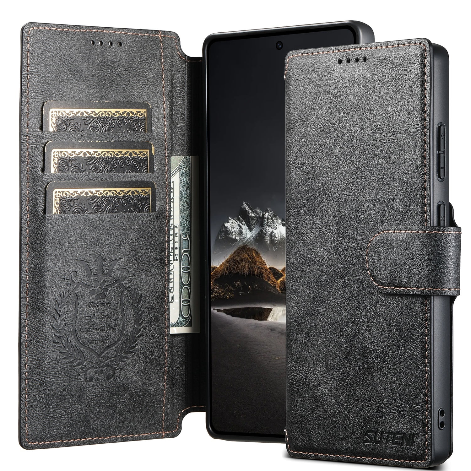 for Samsung Galaxy S24 Ultra Detachable Wallet Case, PU Leather Magnetic Cover Support Wireless Charging & Magnetic Car Mount, Card Slots Holder, Flip Stand, Folio Protective Phone Shell, Black