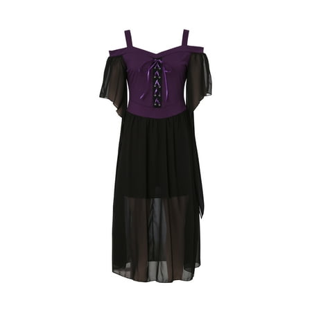 

SHIBAOZI Womens Goth Witch Halloween Dress Plus Size Off Shoulder Tie Front Lace Fly Sleeve One-Piece Long Dresses