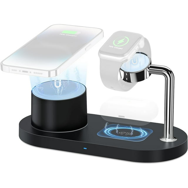 Graflsoa Magnetic 3-in-1 Wireless Charging Station with Mag-Safe for iPhone, 15W Fast Charging, LED Indicator, Black