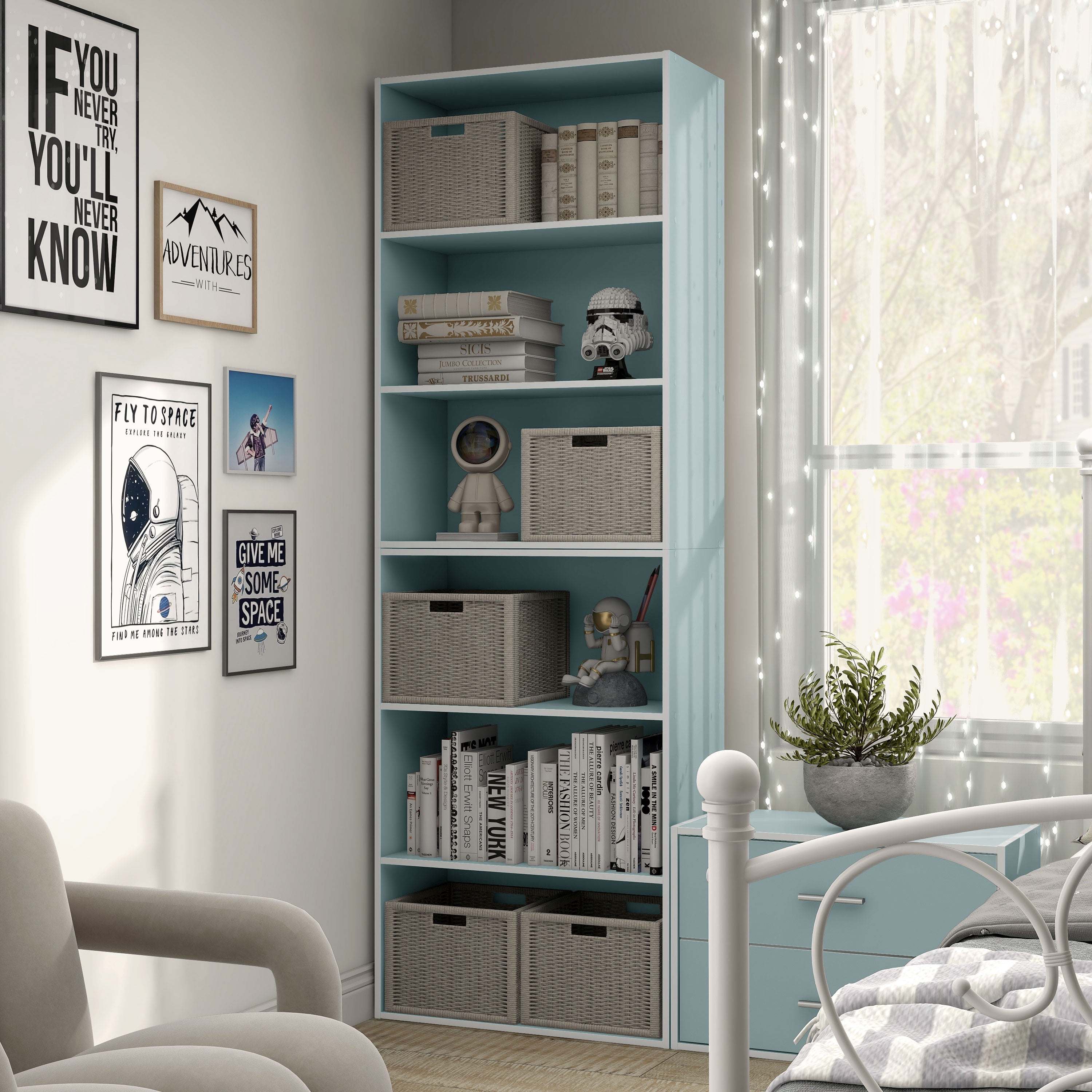 Furniture of America Brooks Stackable 3-Tier Wood Light Blue Kids Bookcase