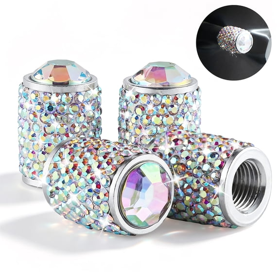 4 PCS Bling Car Tire Valve Caps, AB Crystal Rhinestone Valve Stem Caps for Women, Universal Dustproof Covers for Cars, Trucks, SUVs & Motorcycles