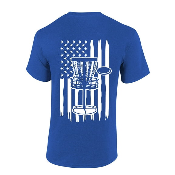 Mens Disc Golf Tshirt Disc Golf Vertical American Flag Back Design Short Sleeve T-shirt-Black-4xl
